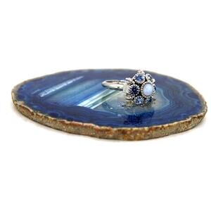 Avon Silver-tone Acrylic and Blue Rhinestone Halo Ring